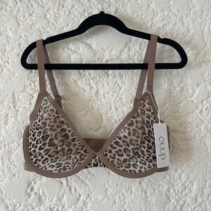 NWT- Cuup The Plunge Bra in Mesh Leopard Size 32 E (32 DD)